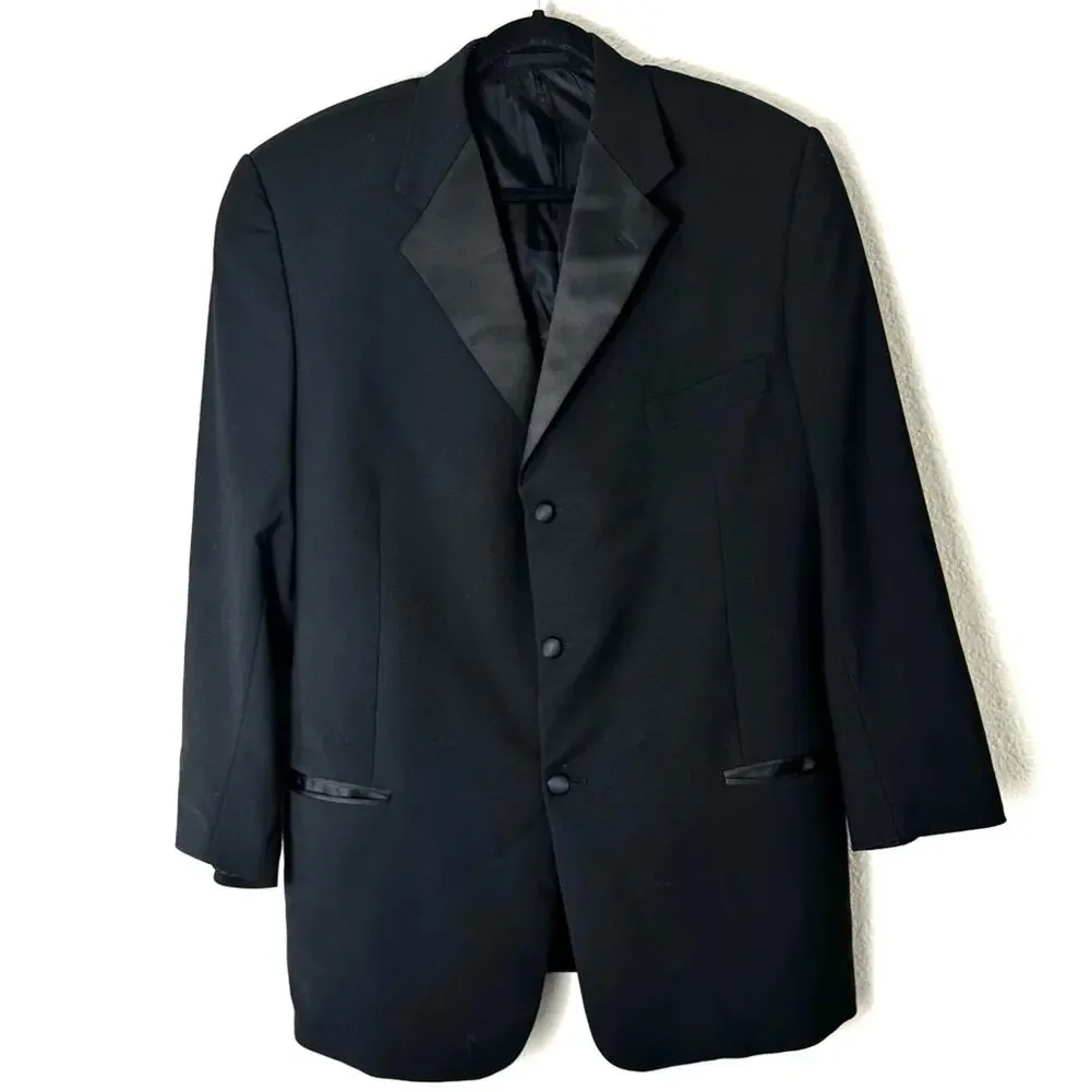 Jhane Barnes Black Satin Trim Blazer Men's Size 44 Long Tall
